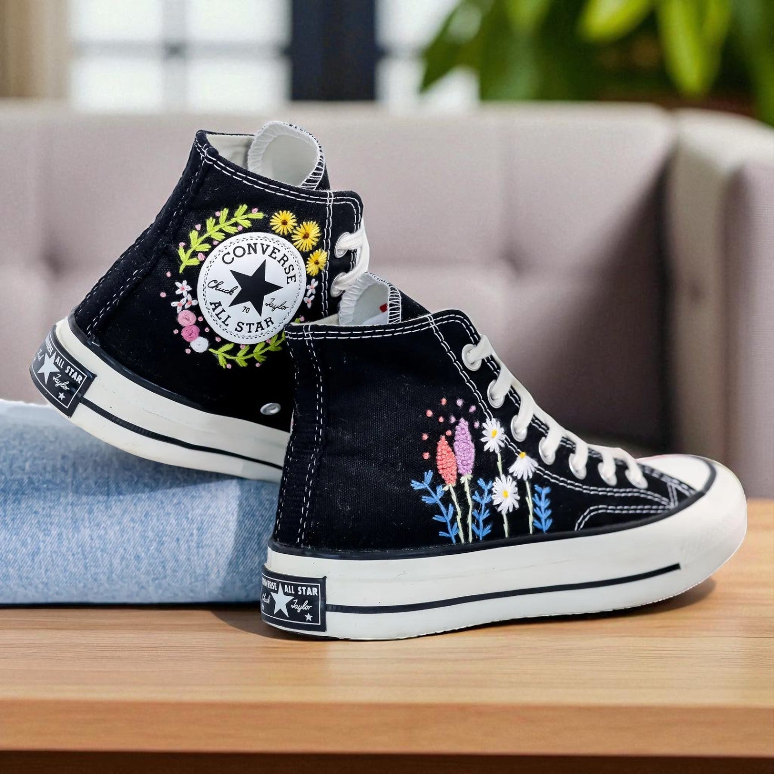 Converse Embroidered Floral High Tops