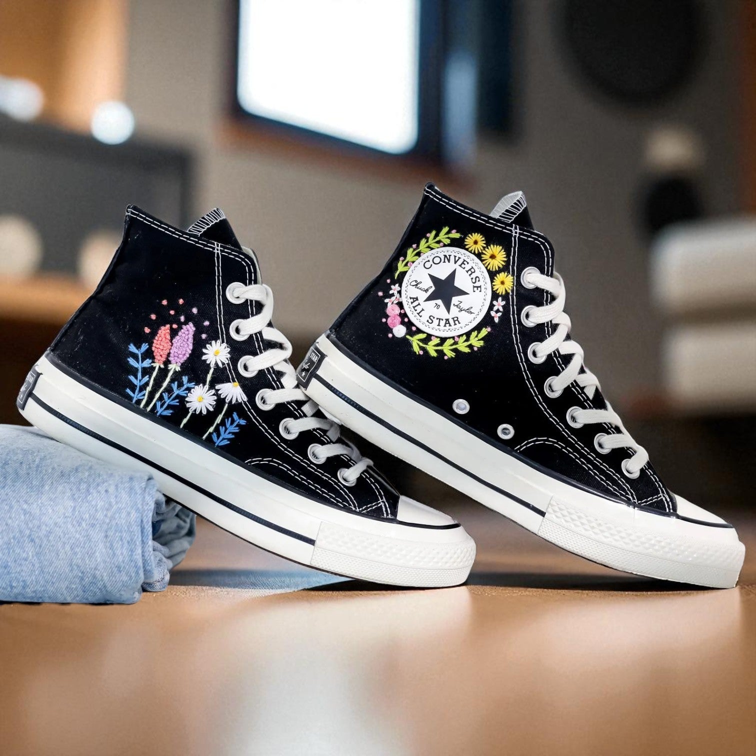 Converse Embroidered Floral High Tops