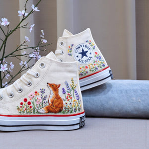 Converse Embroidered Fox Sneakers Lavender High Tops