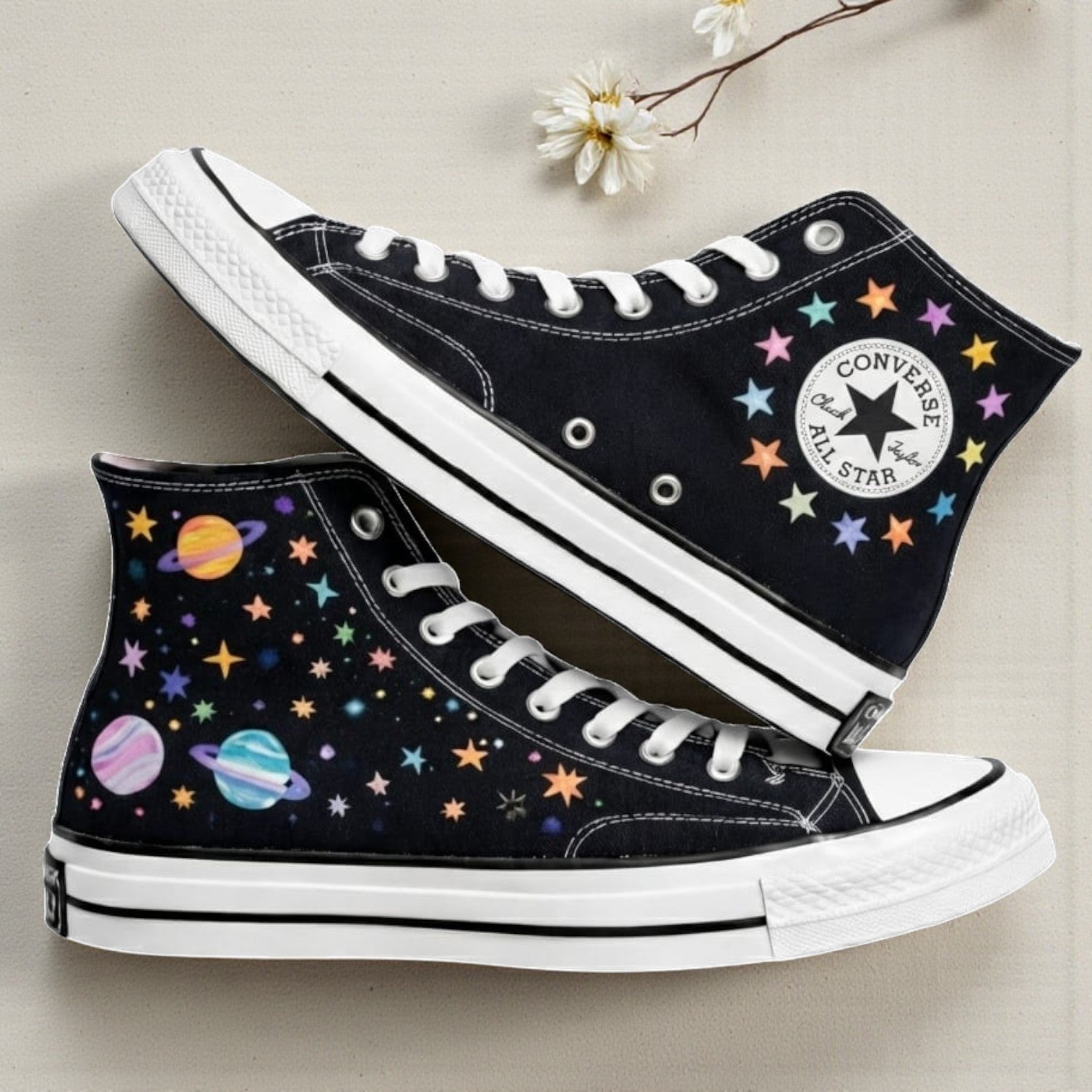 Converse Hand-Embroidered Floral Moon High Tops