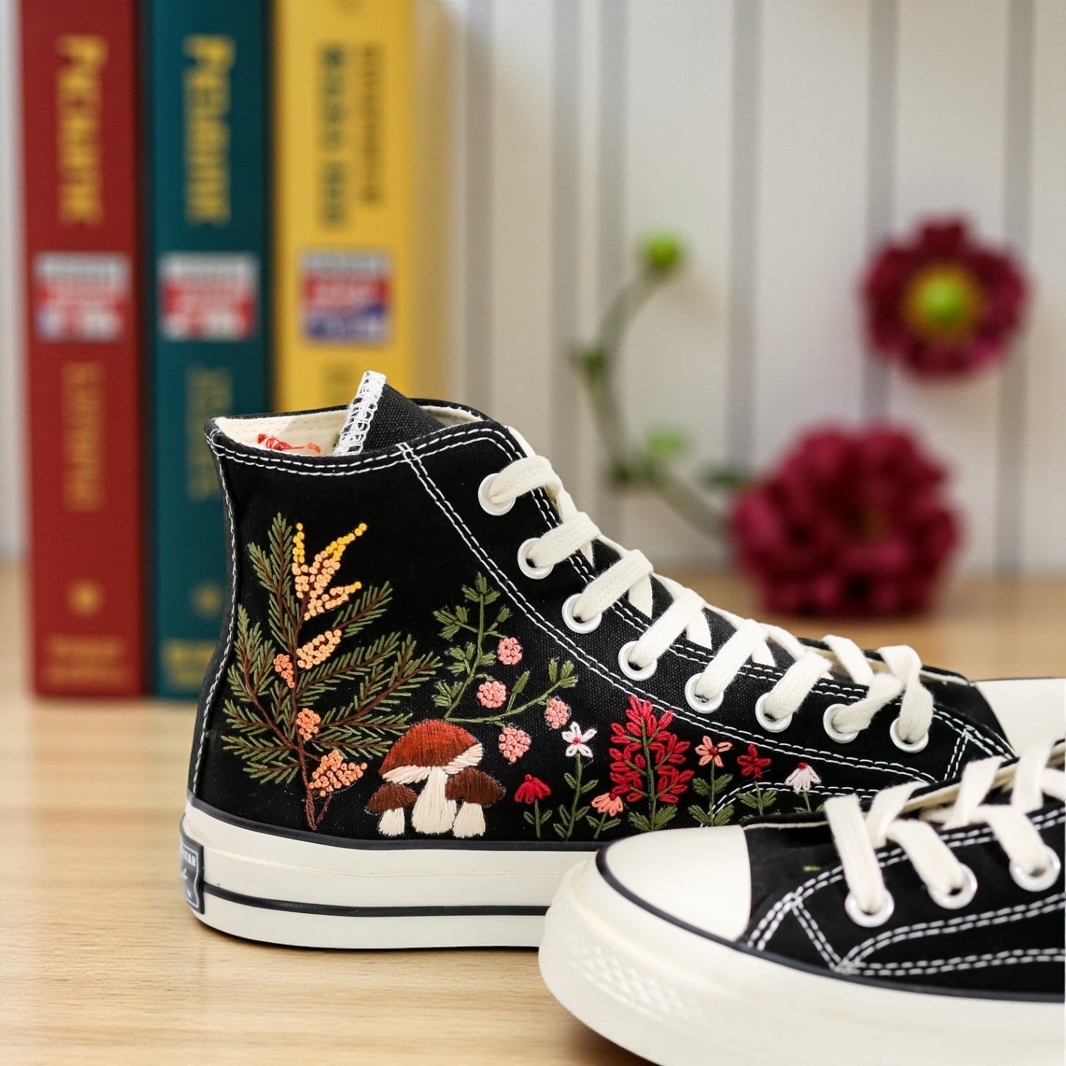 Converse Hand-Embroidered Mushroom Garden High Tops