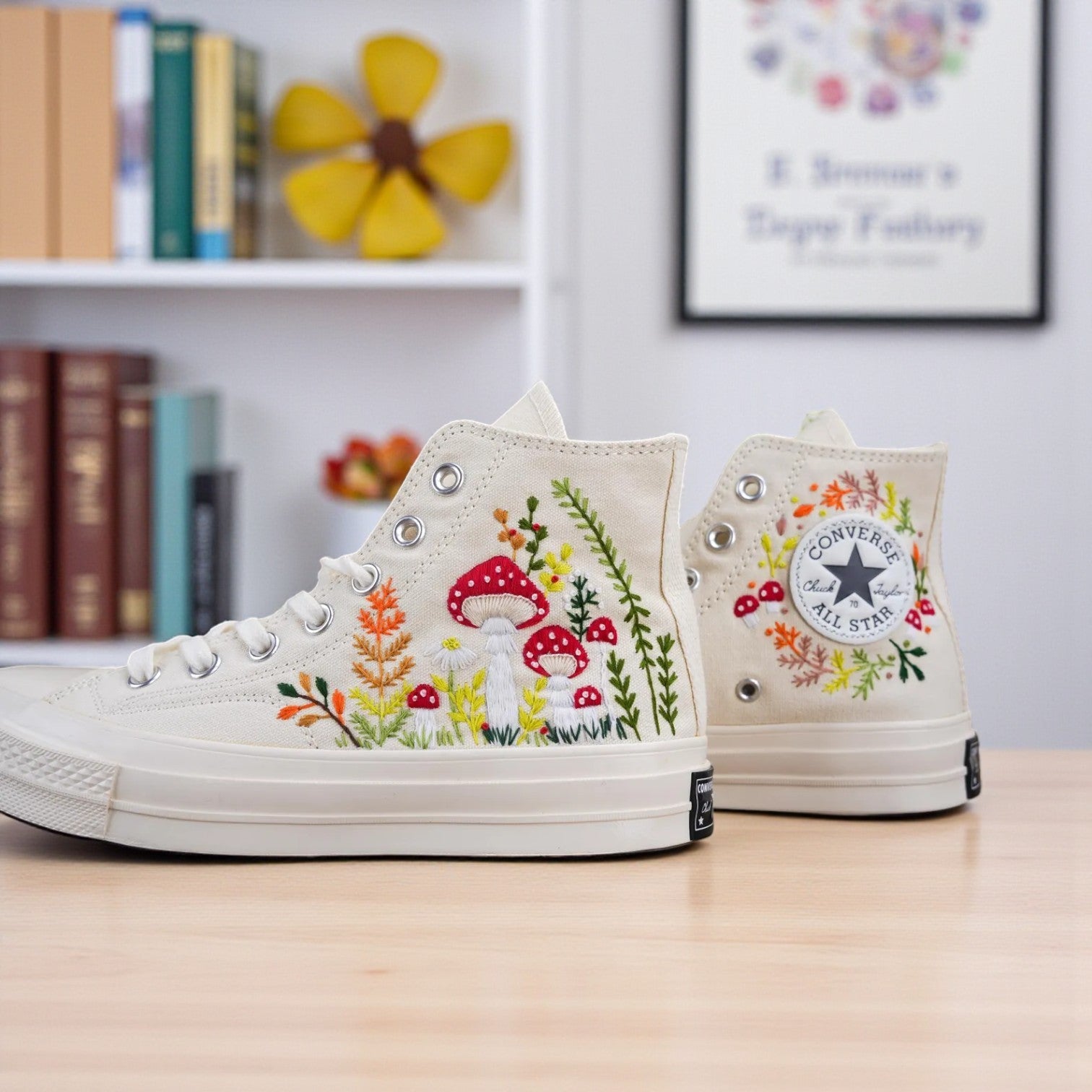 Converse Embroidered Floral Mushroom Shoes
