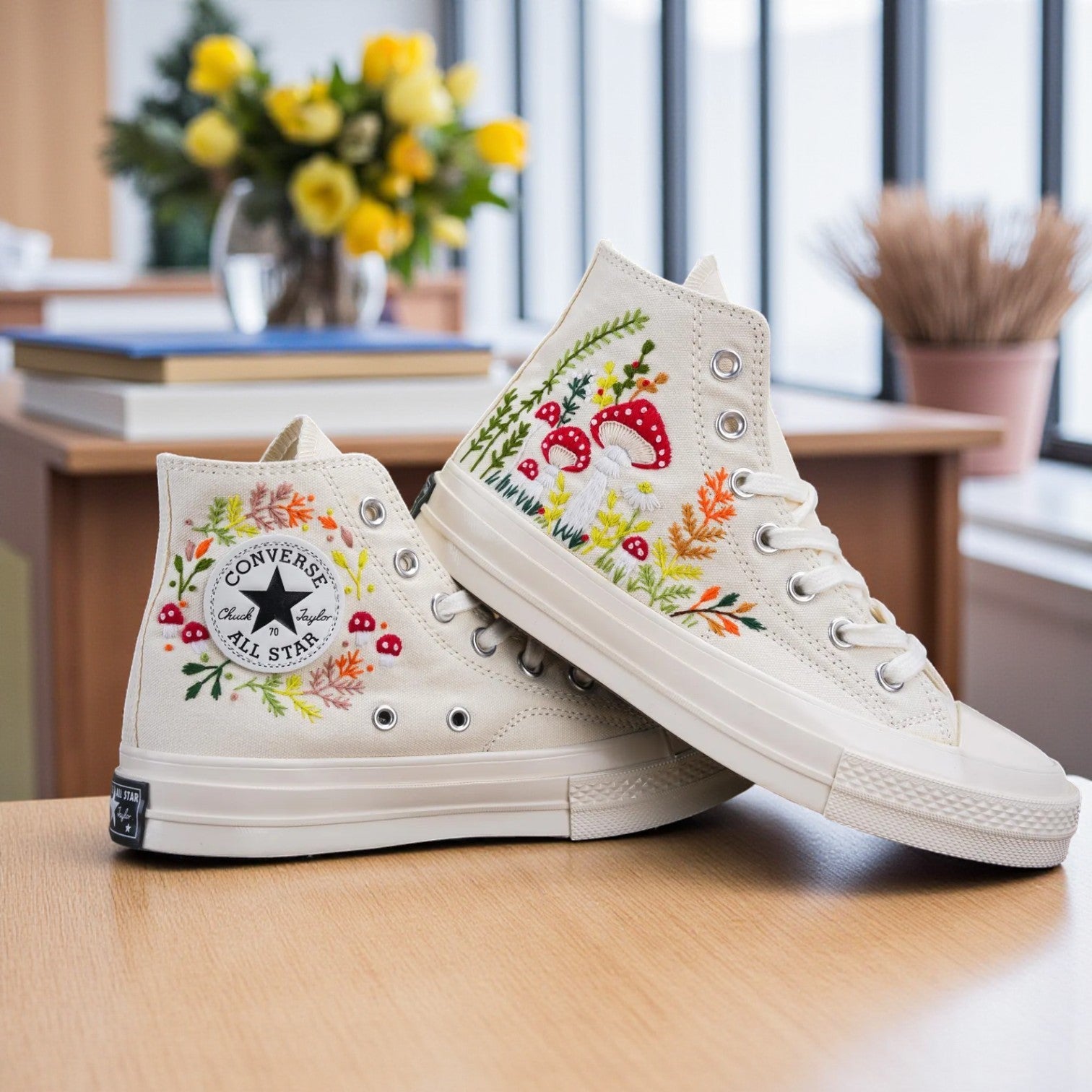 Converse Embroidered Floral Mushroom Shoes