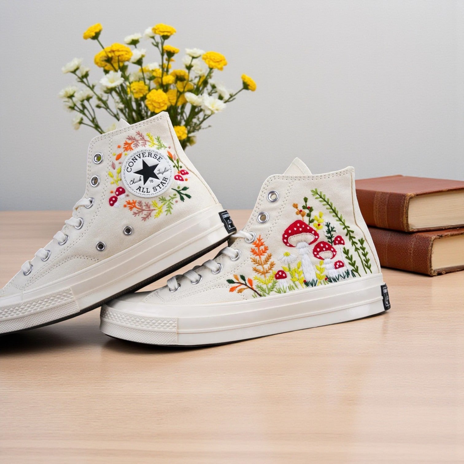Converse Embroidered Floral Mushroom Shoes
