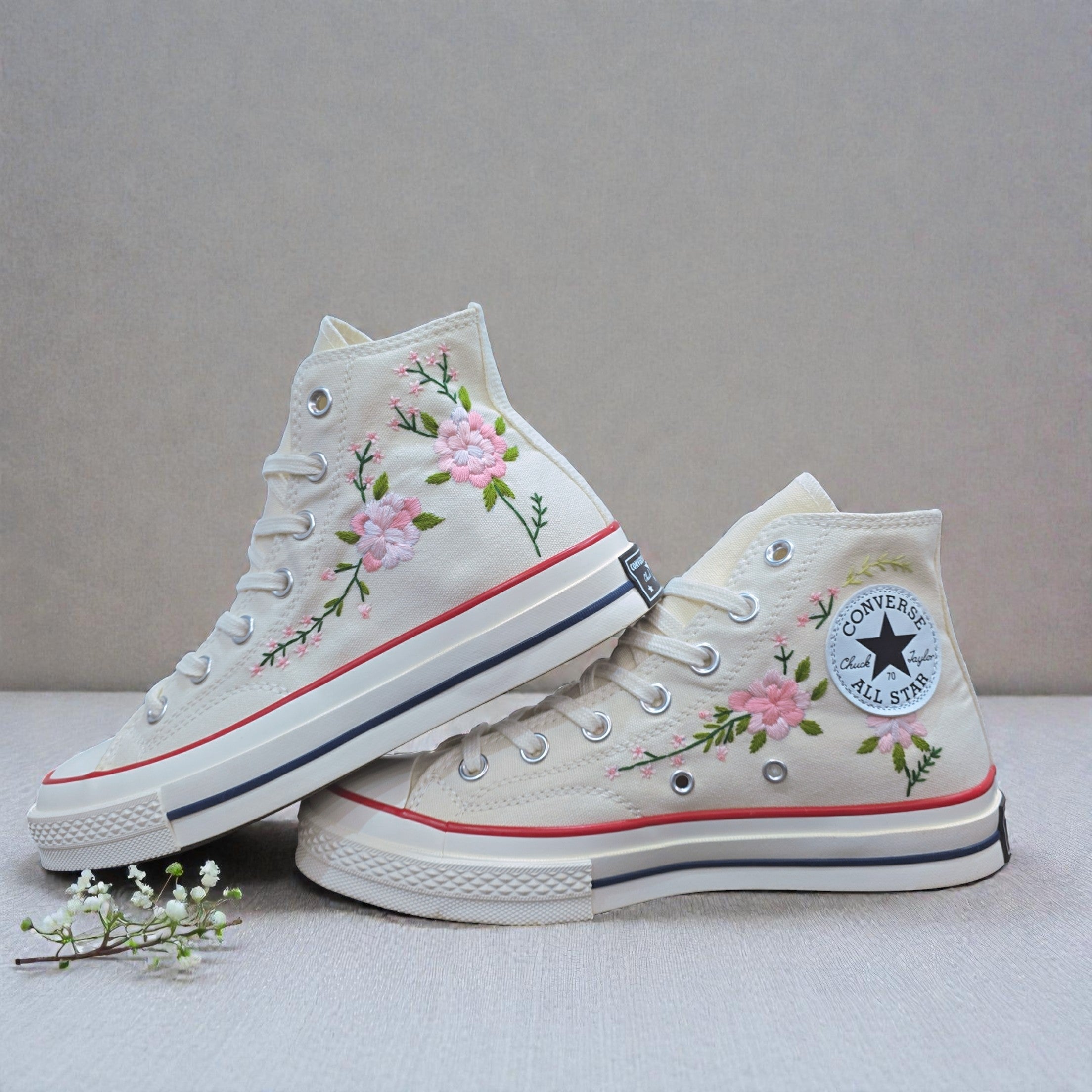 Converse Pink Flowers Embroidered Shoes for Trendy Styles