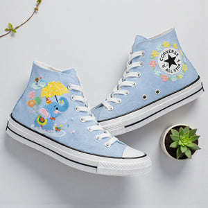 Converse Hand-Embroidered Powder Blue with Floral Embroidery Design
