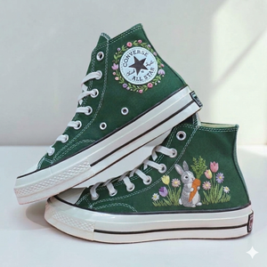Embroidered Converse Rabbit Shoes with Floral Design
