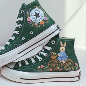 Embroidered Converse Rabbit Shoes with Floral Motif