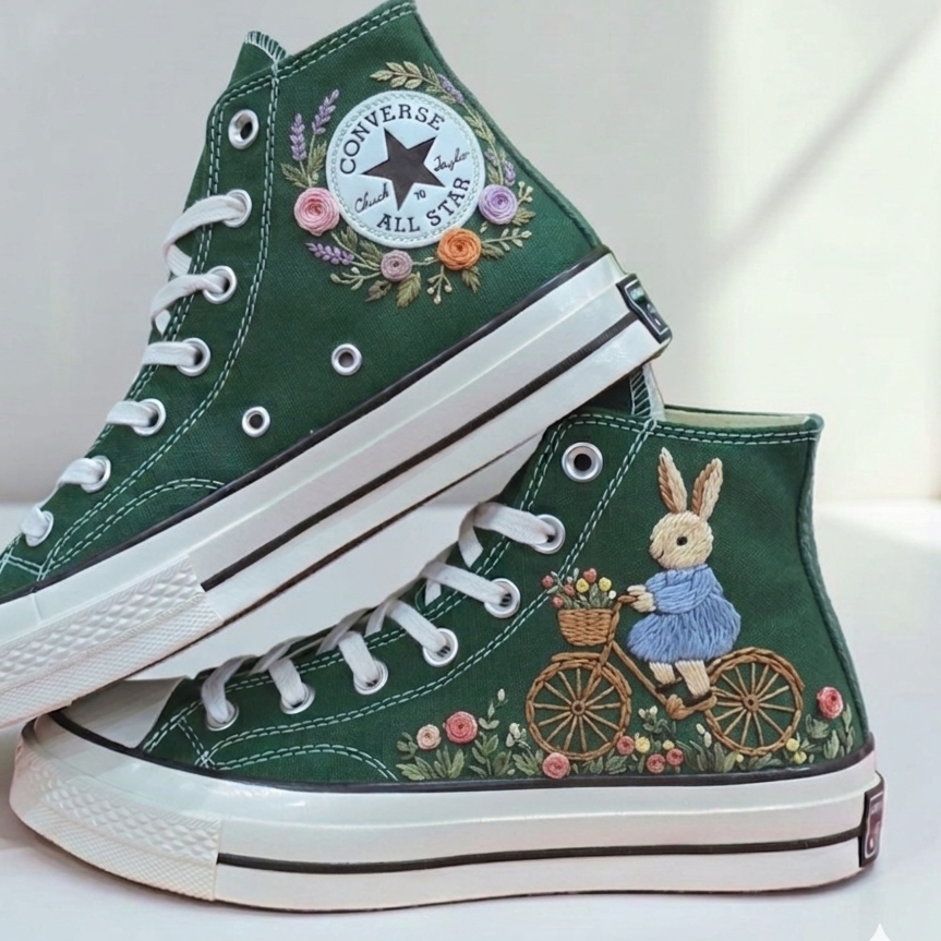 Embroidered Converse Rabbit Shoes with Floral Motif