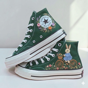 Embroidered Converse Rabbit Shoes with Floral Motif