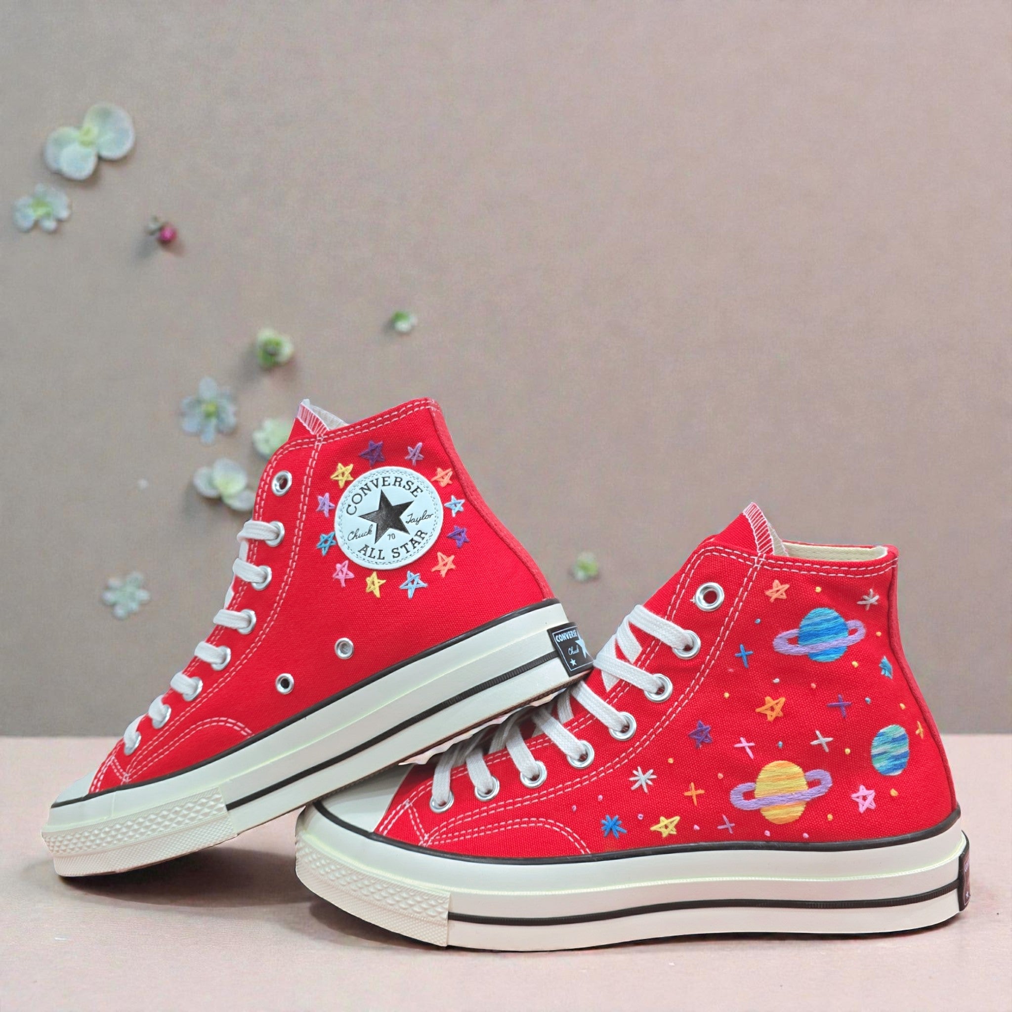 Converse Hand-Embroidered Red Converse High Tops