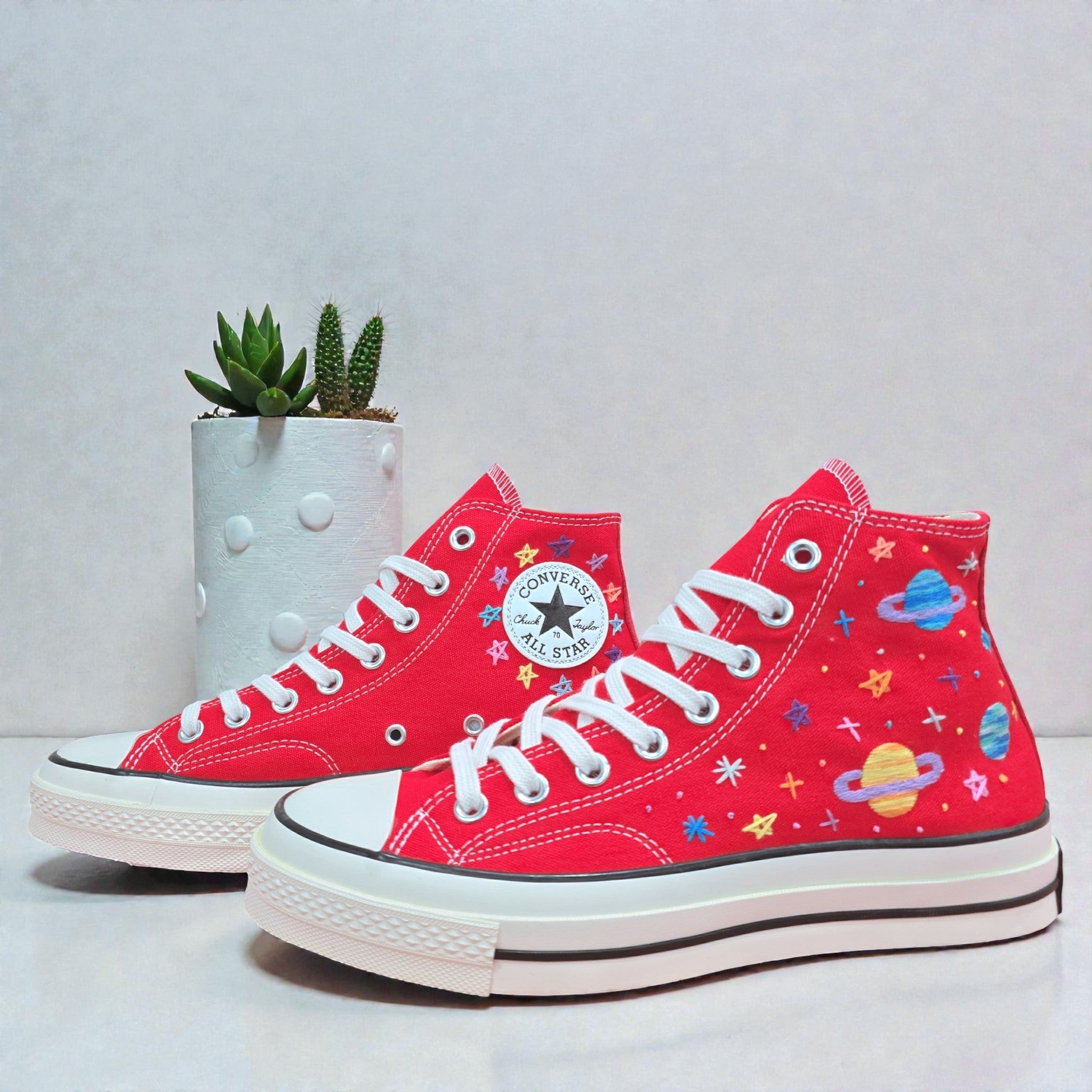 Converse Hand-Embroidered Red Converse High Tops