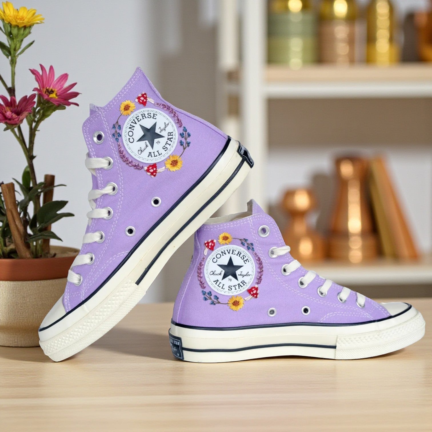 Converse Embroidered Shoes With Mushrooms