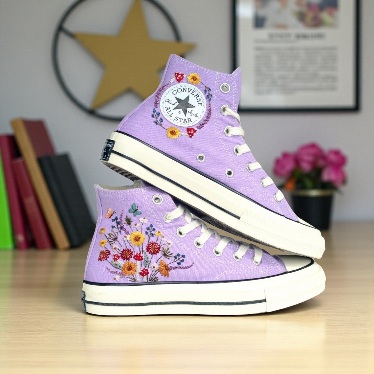 Converse Embroidered Shoes With Mushrooms