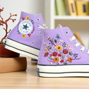 Converse Embroidered Shoes With Mushrooms