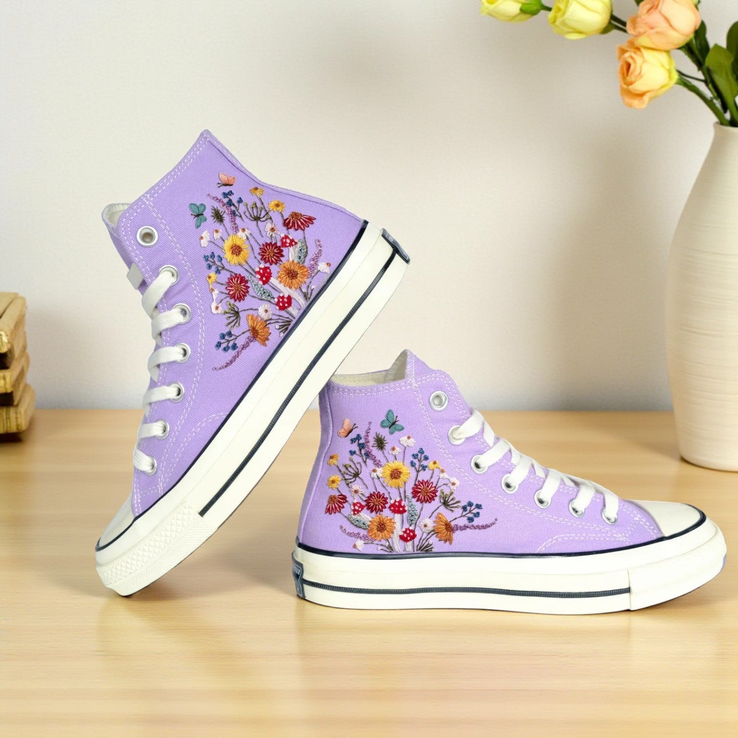 Converse Embroidered Shoes With Mushrooms