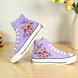 Converse Embroidered Shoes With Mushrooms