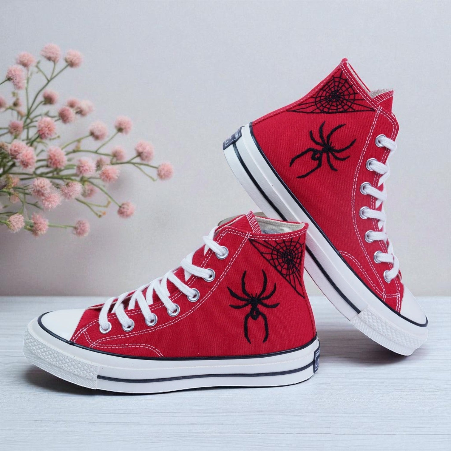 Converse Hand-Embroidered Spider Web High Top Shoes
