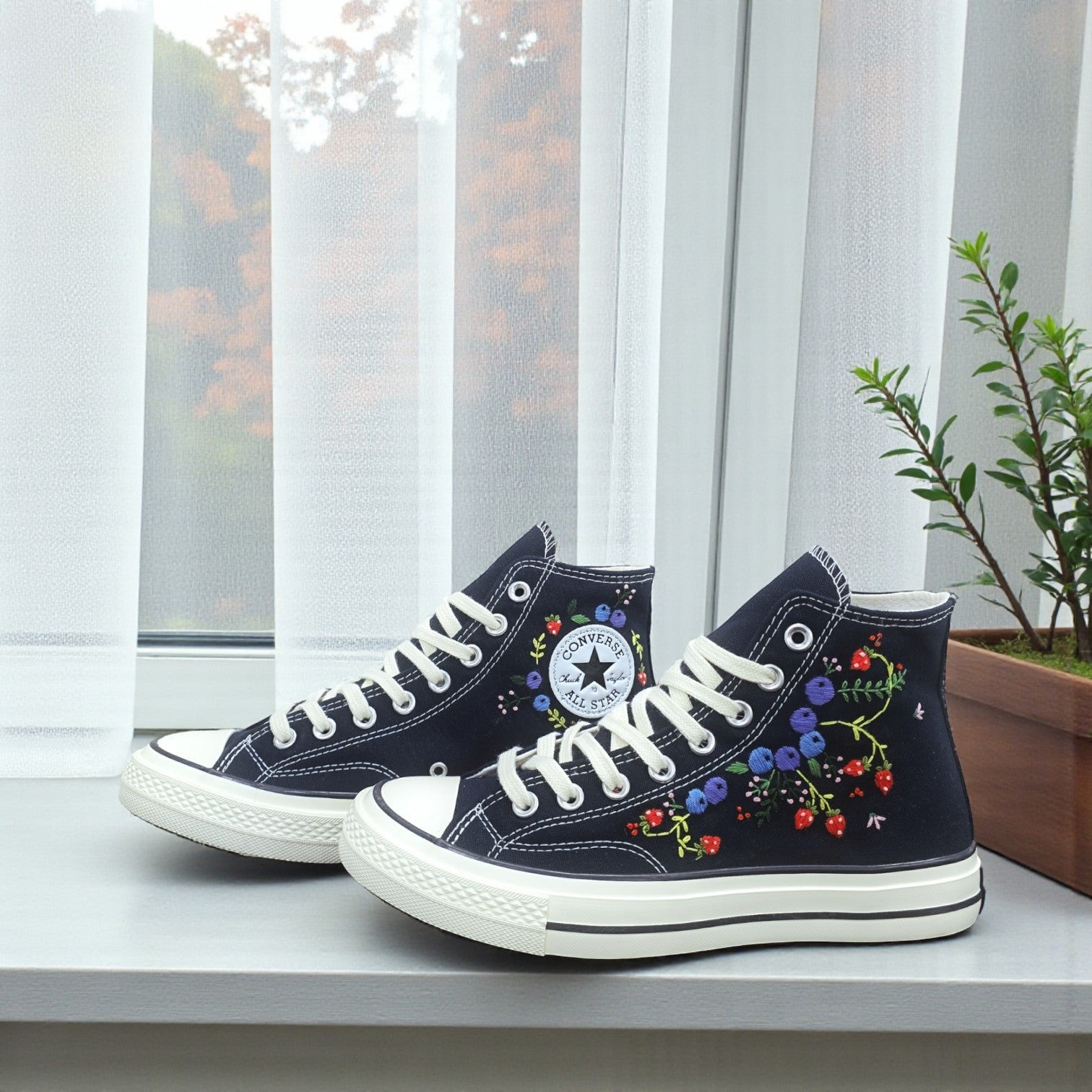 Converse Hand-Embroidered Strawberry High Tops