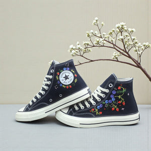 Converse Hand-Embroidered Strawberry High Tops