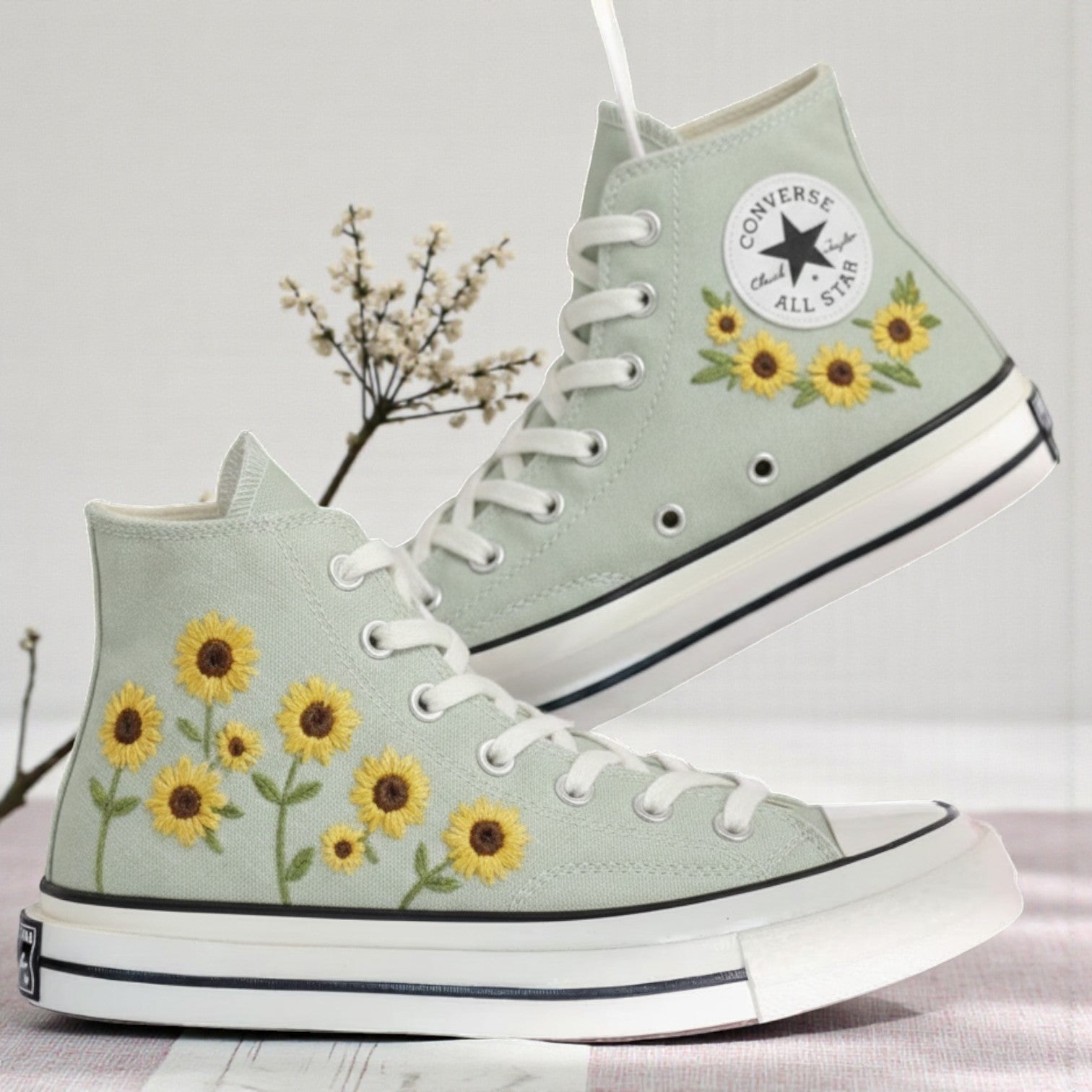 Sunflower Converse Embroidered High-Top Shoes