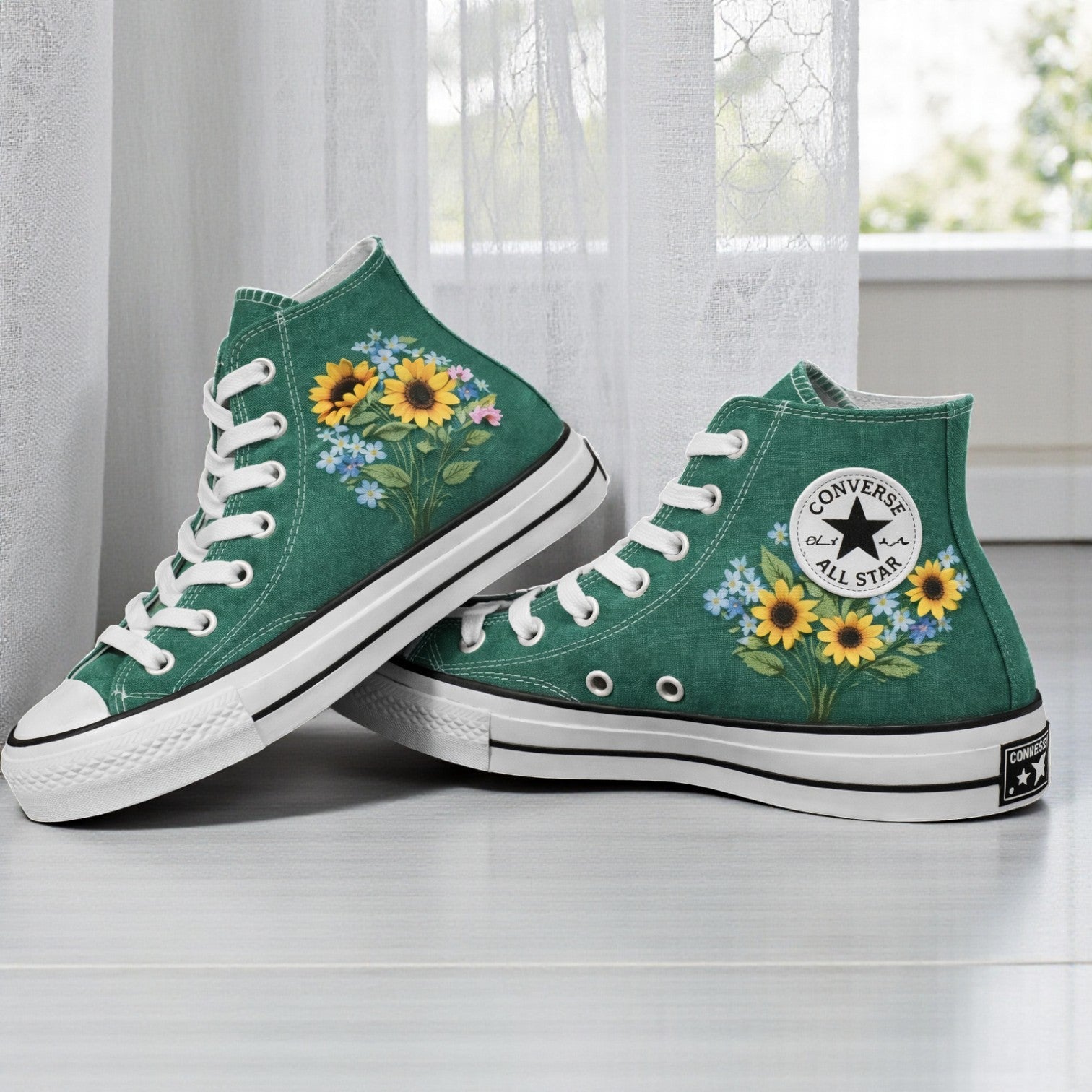Converse Sunflower Womens Embroidered High-Top Shoes