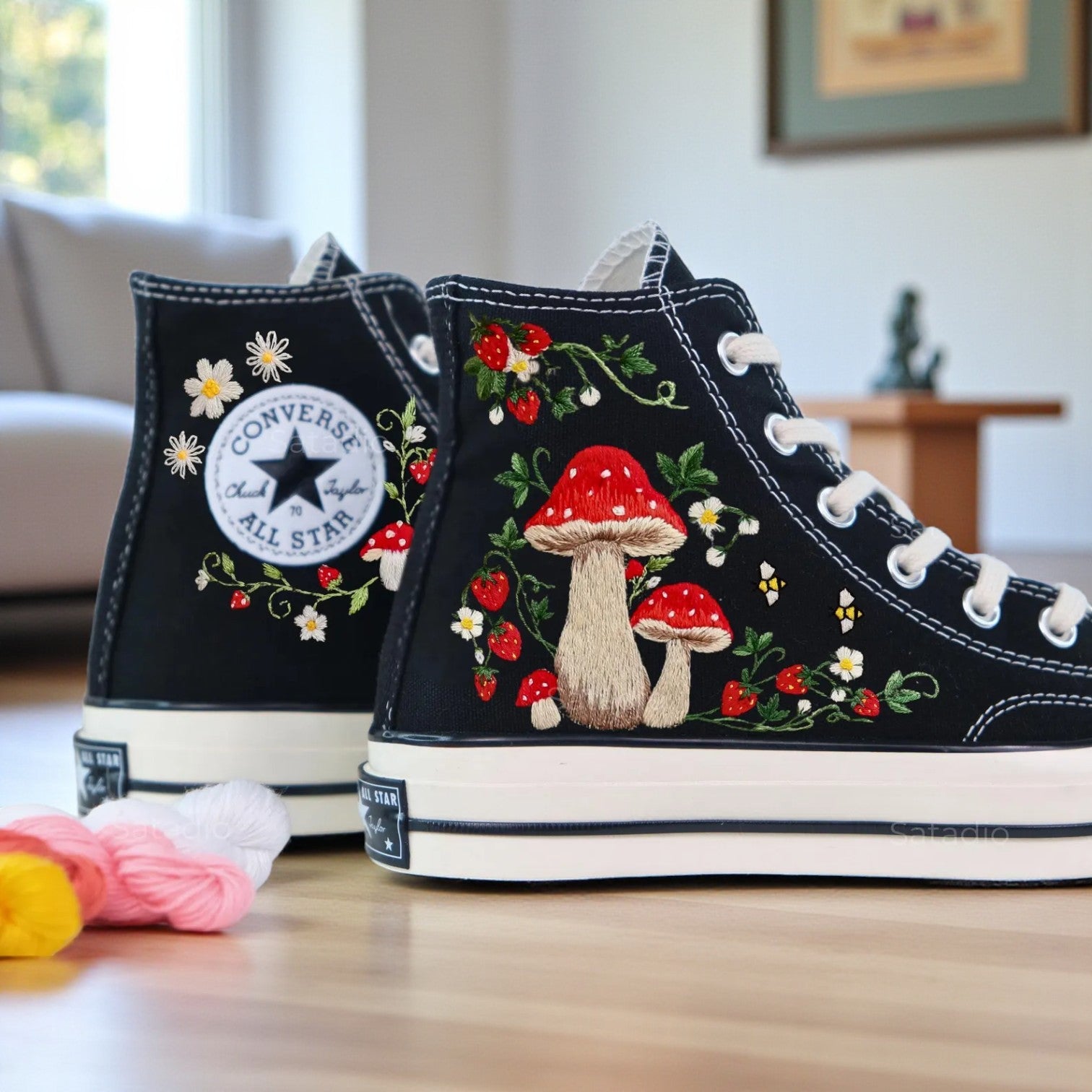Converse Hand-Embroidered Mushroom High Top Sneakers