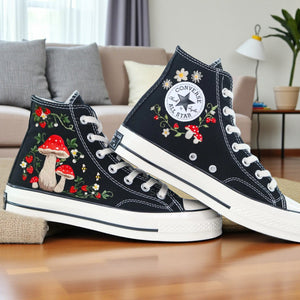 Converse Hand-Embroidered Mushroom High Top Sneakers
