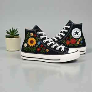 Converse with Roses Embroidered High-Top Shoes