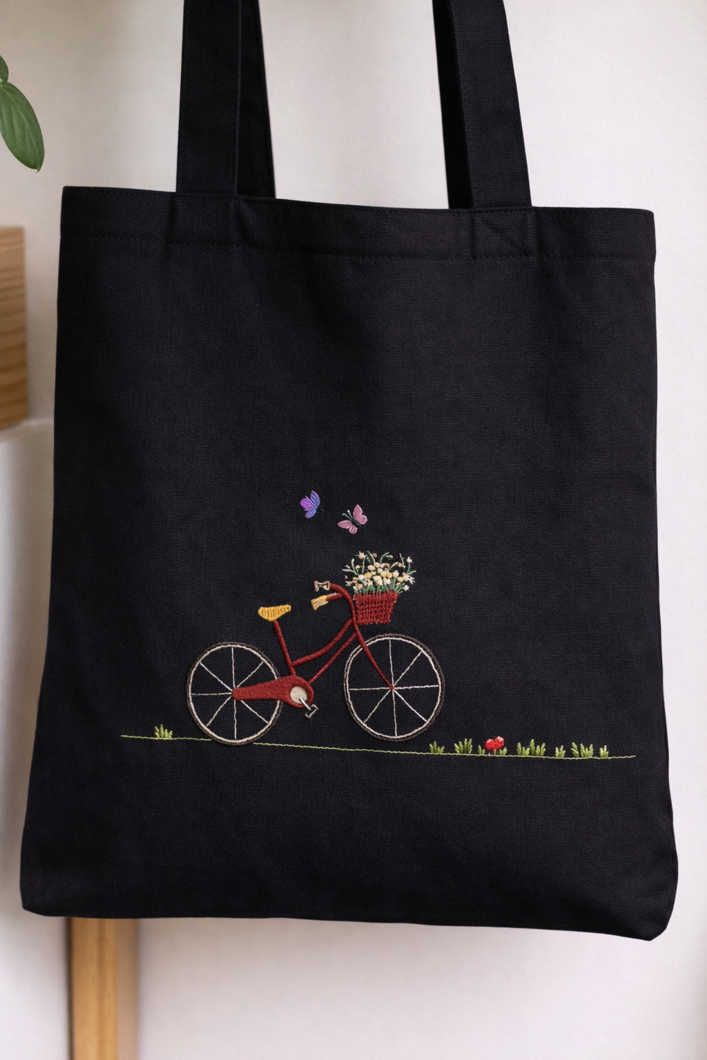 Cute Canvas Bags Hand-Embroidered - Bicycle Design