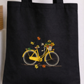 Cute Tote Handbags Hand-Embroidered - Floral Embroidered Bicycle Tote