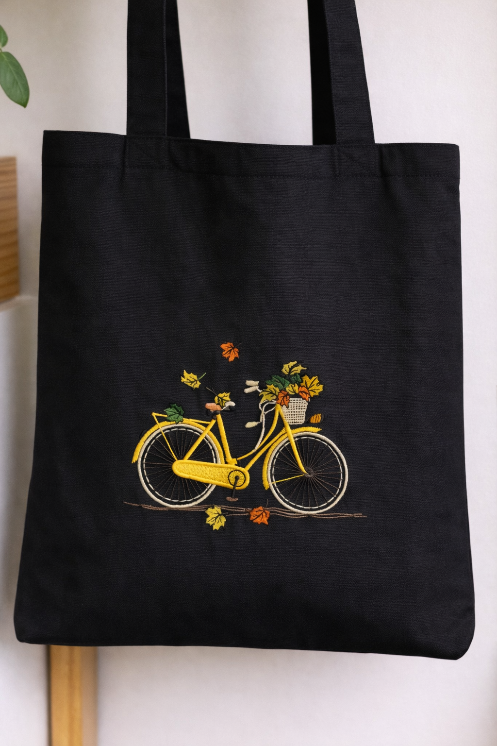 Cute Tote Handbags Hand-Embroidered - Floral Embroidered Bicycle Tote