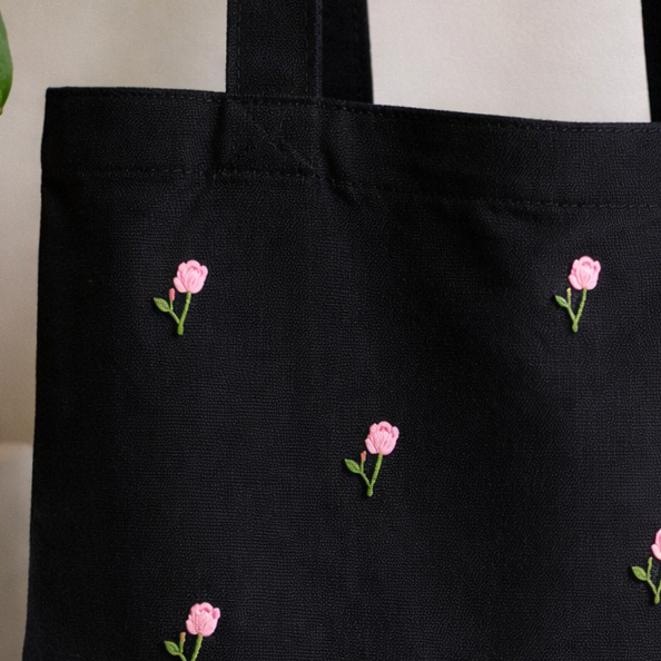 Daisy Rose Tote Bag with Floral Embroidery