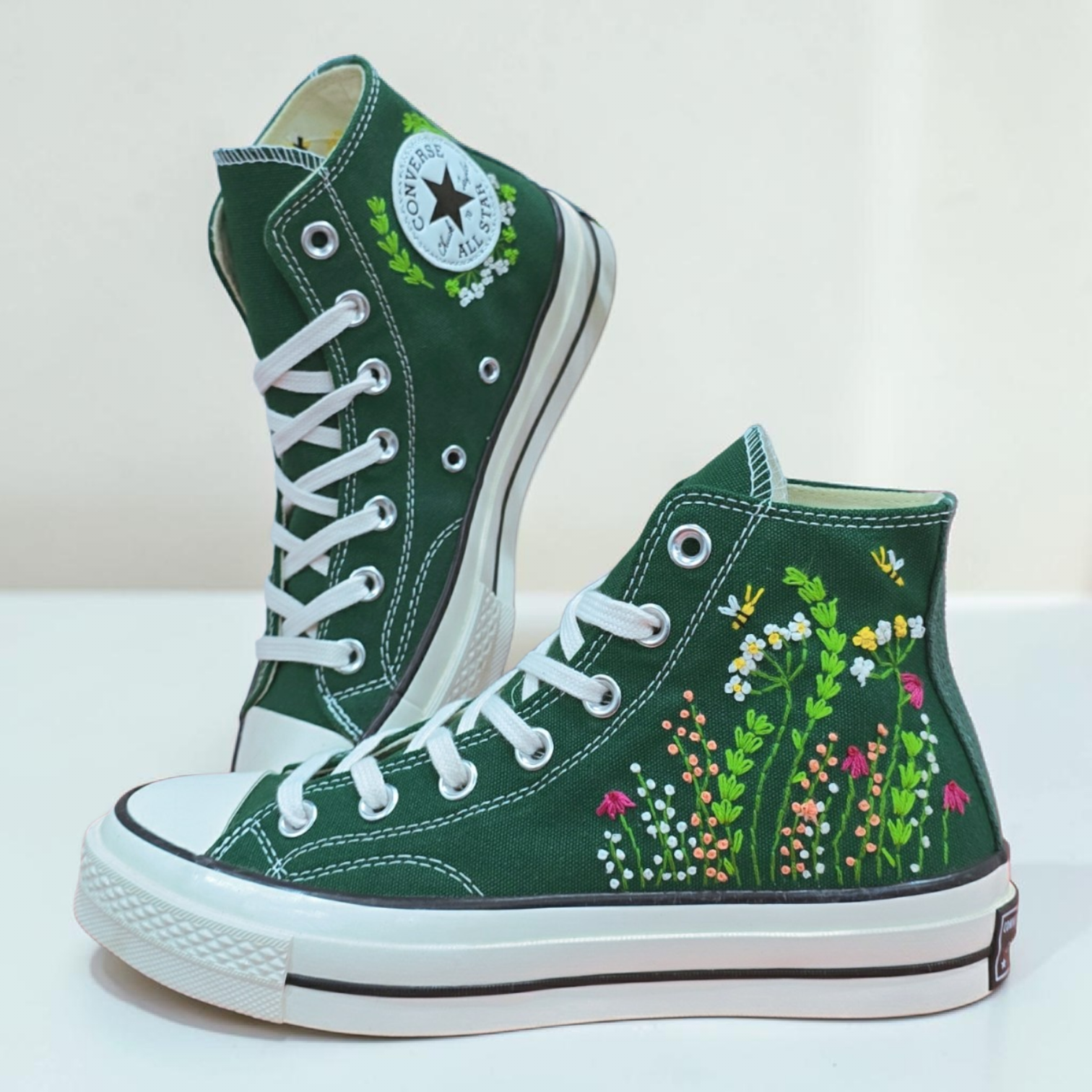 Converse Floral Embroidered Dark Green Chuck Taylors