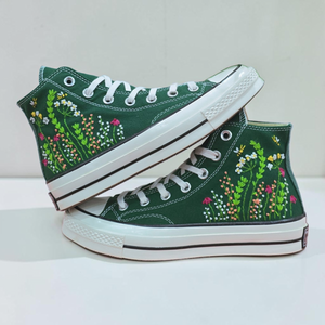 Converse Floral Embroidered Dark Green Chuck Taylors