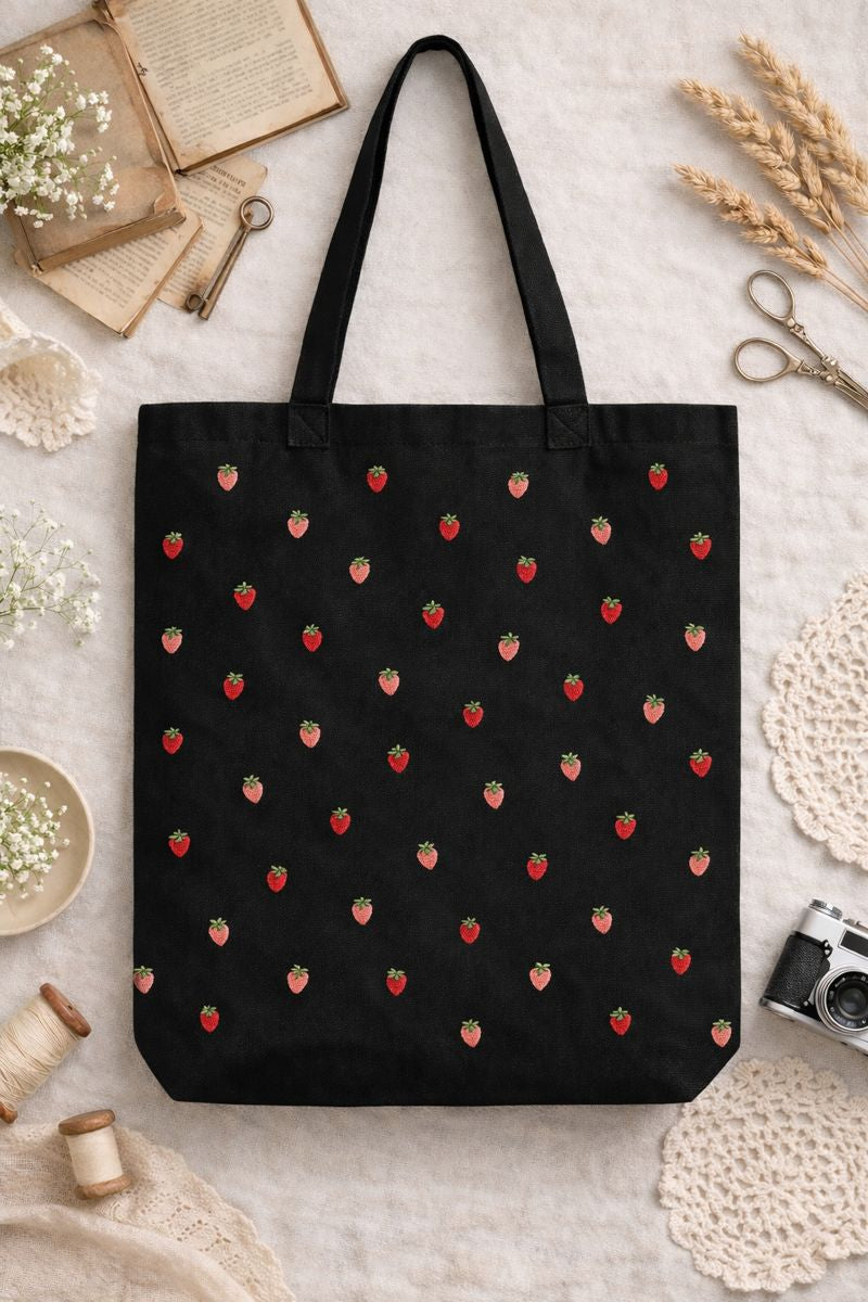 Embroidered Canvas Bag with Floral Design