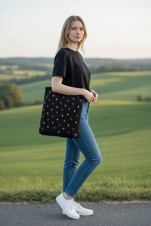 Embroidered Canvas Bag with Floral Design