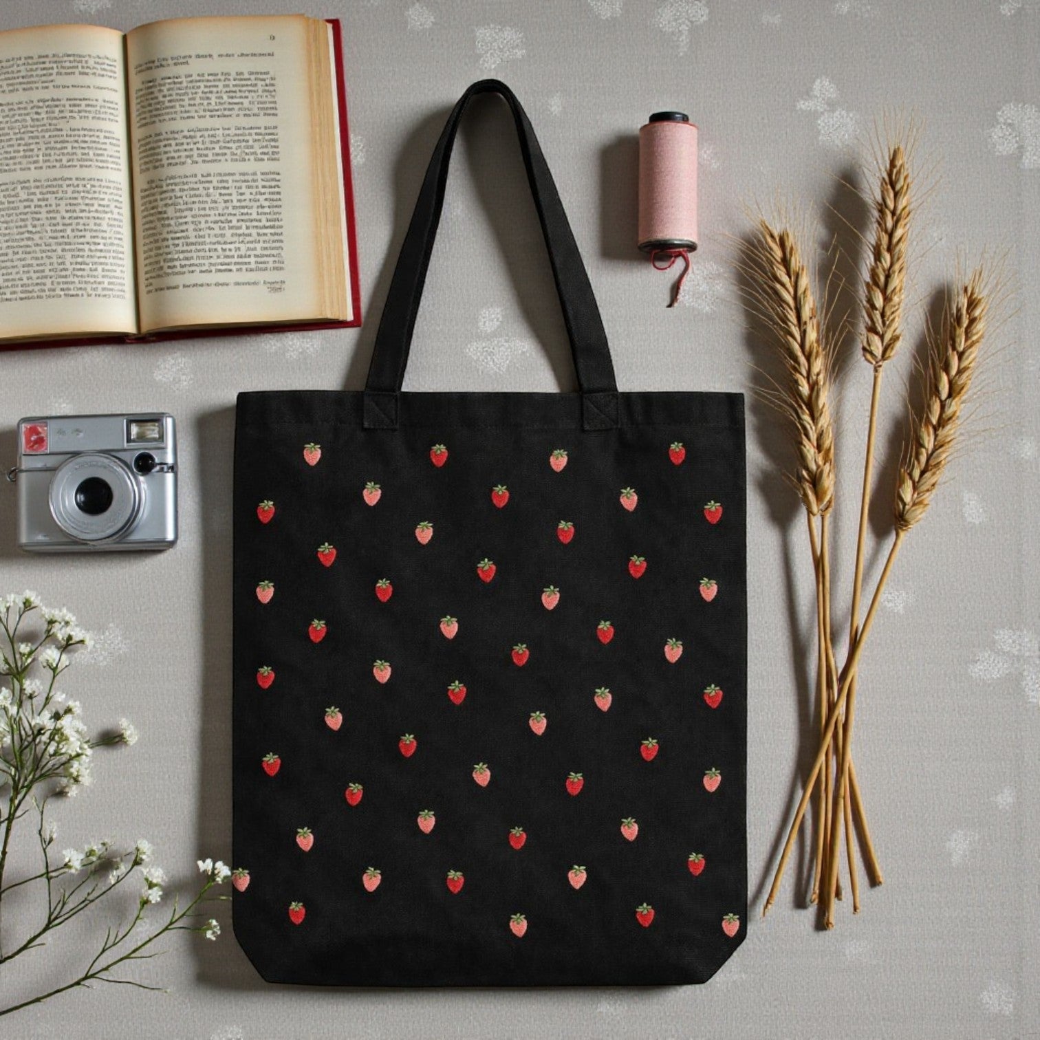 Embroidered Canvas Bag with Floral Design