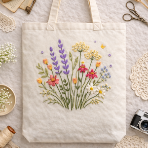 Embroidered Canvas Tote - Floral Design
