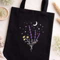 Embroidered Shopper Bag - Lavender and Moon Design