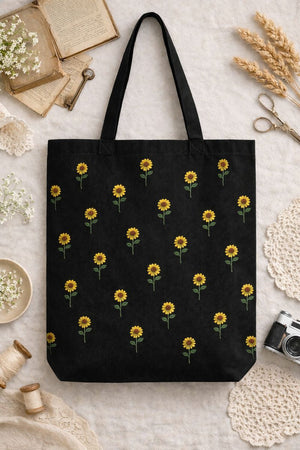 Floral Embroidered Tote - Sunflower Design