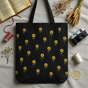 Floral Embroidered Tote - Sunflower Design