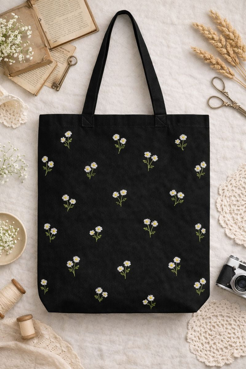 Embroidery on Tote Bags - Floral Design
