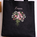 Custom Floral Canvas Bag - Hand-Embroidered Tote Bag