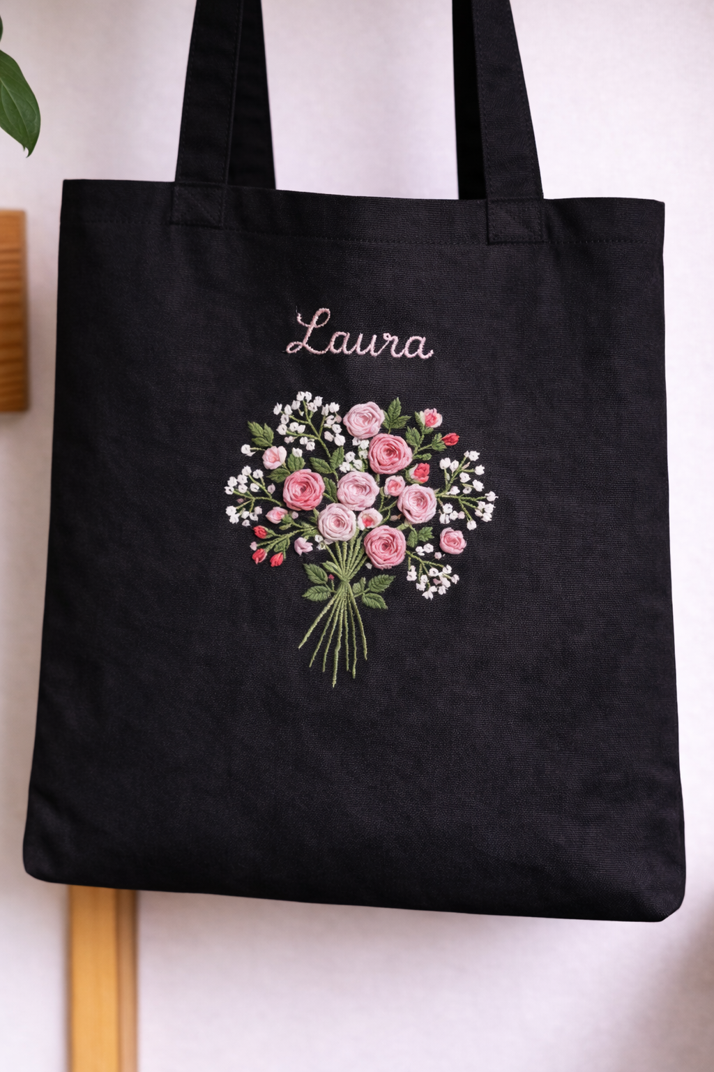 Custom Floral Canvas Bag - Hand-Embroidered Tote Bag