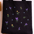 Floral Tote Bag - Hand-Embroidered Lavender Design