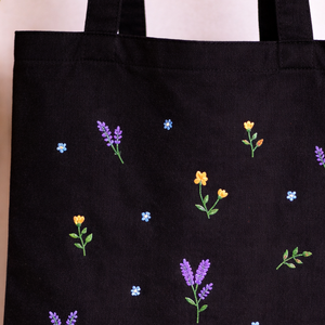 Floral Tote Bag - Hand-Embroidered Lavender Design