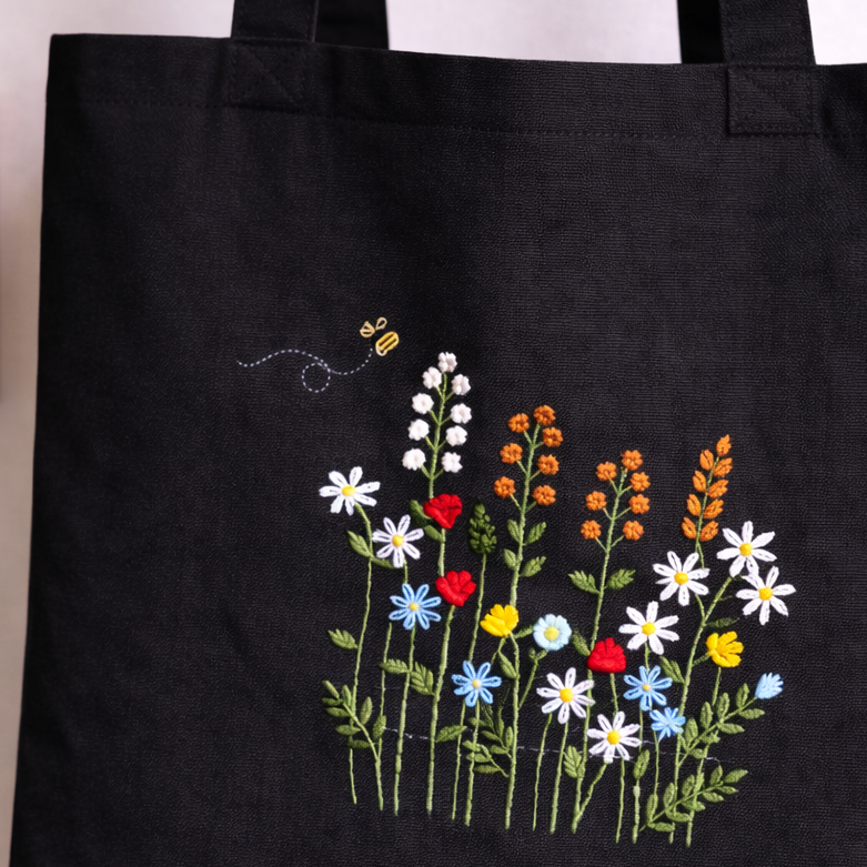 Floral Tote Purse with Hand-Stitched Design