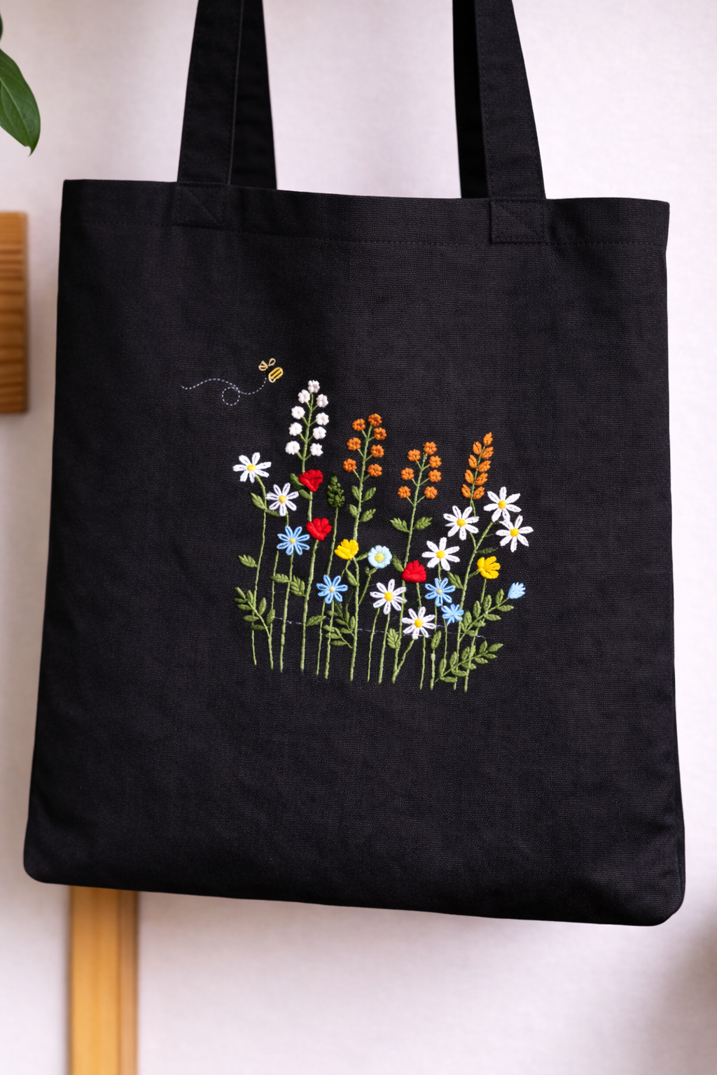 Floral Tote Purse with Hand-Stitched Design