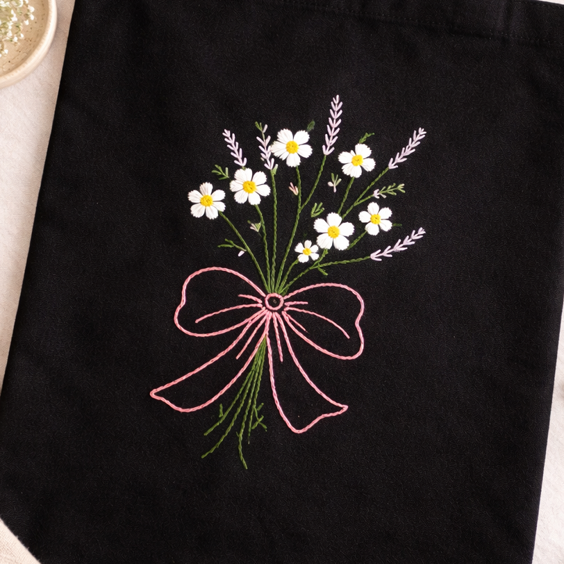 Flower Embroidered Tote BagKawaStitch